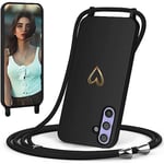 CaseLover Coque avec Cordon pour Samsung Galaxy A25 5G, Coque de Cellulaire Corde Silicone Étui en Motif Coeur avec Réglable Collier Téléphone Chaîne Lanyard Case Housse pour Samsung Galaxy A25, Noir