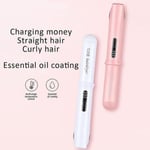 IC Mini Travel sladdlös locktång och plattång, 160-200 justerbar temperatur, LED-display, USB laddningsbar turmalinkeramik (rosa)