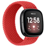 Runostrich Braided Solo Loop Bands Compatible with Fitbit Sense/Fitbit Versa 3 for Women Men, Nylon Elastic Solo Braided Straps Woven Replacement Wristband (#10 (185mm-192mm wrist), Red)