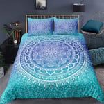 Loussiesd Mandala Comforter Cover Super King Size Ethnic Boho Exotic Duvet Cover 3 Piece Bed Cover Blue Comforter Cover Bohemian Flower Floral Bedroom Bedspreads Sets with 2 Pillow Shams Zipper Ties
