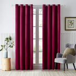 OMMATO 2 Panels Red Velvet Curtains Eyelet Blackout Thermal Insulated Curtains Soft Darkening Burgundy Curtains for Living Room Bedroom 90 x 90 inch Drop