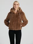 South Beach Faux Fur Hooded Jacket In Beige, Beige, Size 8, Women