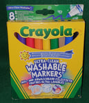 CRAYOLA ~ ULTRA-CLEAN ~ WASHABLE MARKERS ~ 8 PACK ~ MULTI-COLOURED FELT TIP PENS