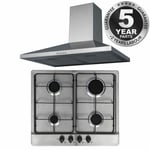 SIA Stainless Steel 60cm 4 Burner Gas Hob And Chimney Cooker Hood Extractor Fan