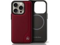 Mercedes Mb Wood Imitation Leather Magsafe Apple Iphone 16 Pro Case - Dėklas Telefonui Raudonos Spalvos