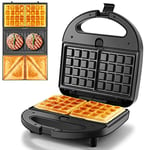 Tiastar ABS06 3-in-1, Interchangeable Non-Stick Cooking Plates, Waffle, Panini Press, Snack Maker, Toastie Sandwich Toaster, LED Indicator Lights, 750 W, Black