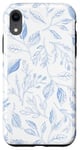 Coque pour iPhone XR Blue White Toile French Pattern Flowers Floral Botanical