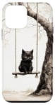 Coque pour iPhone 12 mini Alone Cute Kawaii Chêne Esthétique Chat Noir
