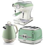 Ariete Retro 1.7L Jug Kettle 4 Slice Toaster & Espresso Coffee Machine Set Green