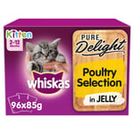 96 X 85g Whiskas Pure Delight 2-12 Month Kitten Food Pouches Mixed Poultry Jelly