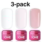 3-pack Base one - Builder - Clear, Pink, Cover 45g UV-gel multifärg