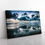 Big Box Art Ocean Reflections in Italy Painting Canvas Wall Art Print Ready to Hang Picture, 76 x 50 cm (30 x 20 Inch), Blue, Grey, Teal, Blue, Black