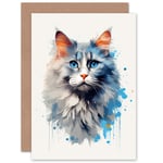 Grey Point Ragdoll Cat Blue Eyes Pet Portrait Painting Blank Greeting Card