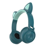 Bluetooth Headphones, Wireless Cat Ear Headphones LED Light Up Wireless Headphones Over Ear, Foldable & Lightweight Stereo Wireless Headset for Travel Work TV PC Cellphone (Blue)