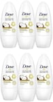 6x Dove COCONUT and JASMINE FLOWER 48H Ant-Perspirant Roll On 50ml