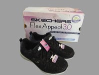 Skechers Flex Appeal 3.0 Metal Works Black Multi Trainers Memory Foam Women Sz 4