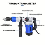 Marteau perforateur électrique 1500W puissant, marteau burineur professionnel, démolition sans fil, compact avec poignée rotative 360° et étui de transport