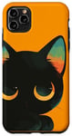 Coque pour iPhone 11 Pro Max Silhouette de chat rétro mignon regardant un graphique vintage noir