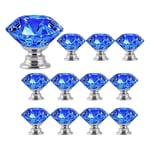 12 st 30mm Glas Dörrknoppar Diamant Lådknoppar Drag Handtag Köksluckor Knoppar (blå)