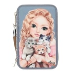 Topmodel - Trippelpennfodral CAT LOVE - Light Blue and Cream