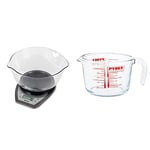 Salter 1024 SVDR14 Dual Pour Electronic Scale with Mixing Bowl, Wide/Narrow Spouts, 2 Litre Bowl, Silver & Pyrex Glass Measuring Jug, Transparent, 1 Litre