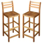 Wooden Bar Stools x 2 High Breakfast Chairs with Backrest & Footrest Acacia Wood
