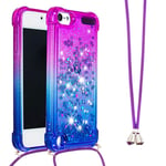 IMEIKONST Liquid Case for iPod Touch 7, Glitter Shiny Sequin Sparkle Quicksands With Drawstring Choker Soft Transparent Silicone TPU Protective Bumper Cover for iPod Touch 5 / Touch 6 Purple Blue YB