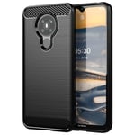 Fonetek® Slim Fit Tough [Carbon Fibre] Shockproof Protective Cushioned Case Cover + LCD Screen Protector Guard for Nokia 5.3 (BLACK)