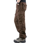 WDXPYA Men'S Cargo Pants,Men Loose Straight Multi Pockets Overalls Long Trousers Mens Casual Cotton Joggers Track Military Tactical Pants(Brown),30