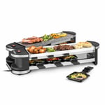 Raclette Table Top Grill Indoor Non stick 8 People Pans Spatula Granite 1200 W