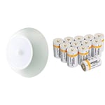 Mr. Beams MB990-WHT-01-01 Ultra Bright Wireless Battery Powered Motion Sensing Indoor/Outdoor LED Ceiling Light, White, Pack of 1 & Amazon Basics D Cell Alkaline Batteries [Pack of 12]