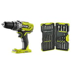 Ryobi R18PD3-0 ONE+ 18V Cordless Compact Percussion Drill (Body Only) & RAK30MIX Mixed Drilling and Driving Bit Set, 30 Piece