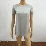 Summer Solid T Shirts Round Neck Womens Grey S