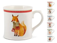 H&h set 6 mug, new bone china, decoro winter animal, cc350