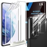 LK 4 Pack 2pcs Screen Protector & 2pcs Camera Lens Protector Compatible with Samsung Galaxy S21 Plus, HD Clear Flexible TPU Film, Support In-Display Fingerprint, Positioning Tool