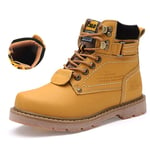 Men's Classic Boots, Womens Mens Winter Flat Ankle Boots Warm Fashion Combat Leather Shoes Casual Sneakers Work Walking Hiking Outdoor Trainer Urban,Yellow,43