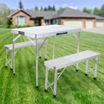 Hofuton Ensemble Table Pliante Valise, en Aluminium avec 2 Bancs, pour L'extérieur, Camping, Pique-Nique, Barbecue, Argent