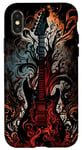 Coque pour iPhone X/XS Guitare électrique Band Rock rouge flammes feu et fumée
