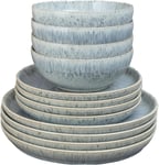 Denby - Halo Speckle Coupe Dinner Set for 4 - 12 Piece Ceramic Tableware - Dishw