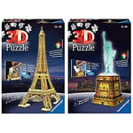 Pack Ravensburger - Puzzle 3D Edition Nocturne - Tour Eiffel 216 Pièces et Statue de la Liberté 108 pièces