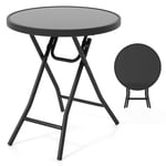 Runt uteplats soffbord med härdat glasskiva & Metallram Fällbart sidobord Svart