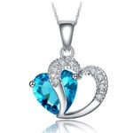 Vackert halsband - silver m. blå hjärta och strass
