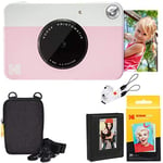 KODAK Printomatic Instant Camera (Pink) Deluxe Bundle + Zink Paper (20 Sheets) Case - Photo Album