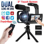 Video Camera Dual Lens 4K Camcorder 56MP 16X Digital Zoom Vlogging Recorder 3"