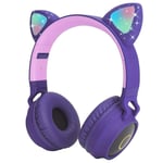 Usoun Kids Bluetooth Headphones, Cat Ear LED Light Child Wireless Headphones with Microphone, FM Radio/TF Card, Foldable Bluetooth Stereo Over-Ear kids Headsets for Boys Girls Adults (purple)