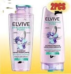 TWIN Pk L'Oreal Elvive HYDRA PURE 72H Purifying Shampoo 400ml & Conditioner 300m