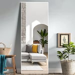 NeuType Miroir de Sol Pleine Longueur 150 x 50,8 cm avec Support pour Chambre à Coucher, Miroir de Chambre à Coucher à Suspendre ou penché Contre Un Mur, Blanc