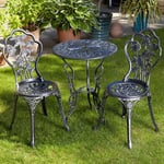 Home Source Grey Bistro Set Outdoor Patio Garden Furniture Table and 2 Chairs Metal Frame Black