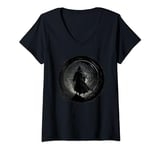 Womens Black silhouette of a man in a hood V-Neck T-Shirt