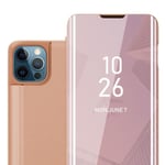 Cadorabo Fodral för Apple iPhone 13 PRO i KUNZIT ROSE Clear View Cover Spegelskydd 360 graders skydd Kunzit Rose